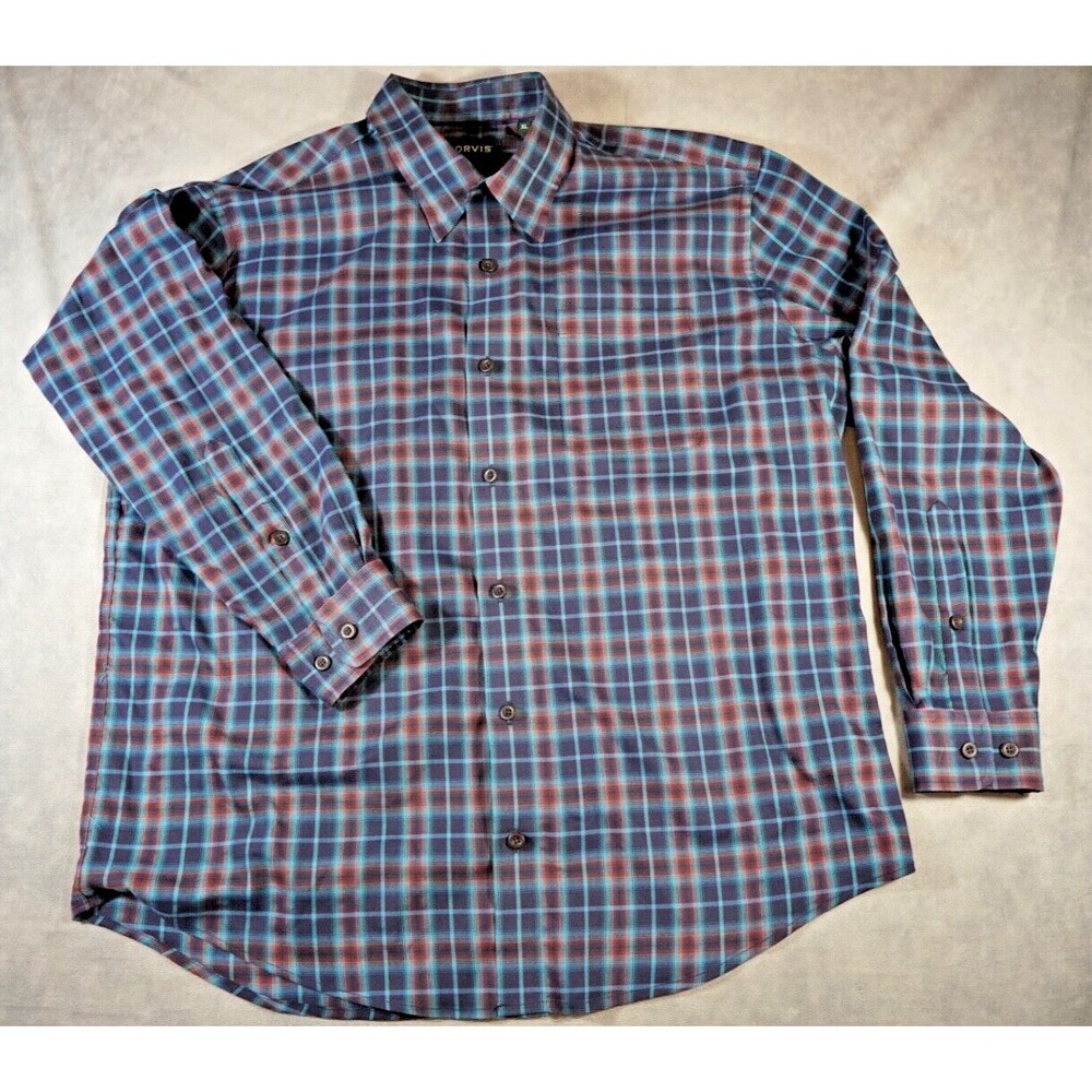 Orvis Shirt Mens Size XL Plaid Wool Blend Classic Fit Button Up Long Sleeve
